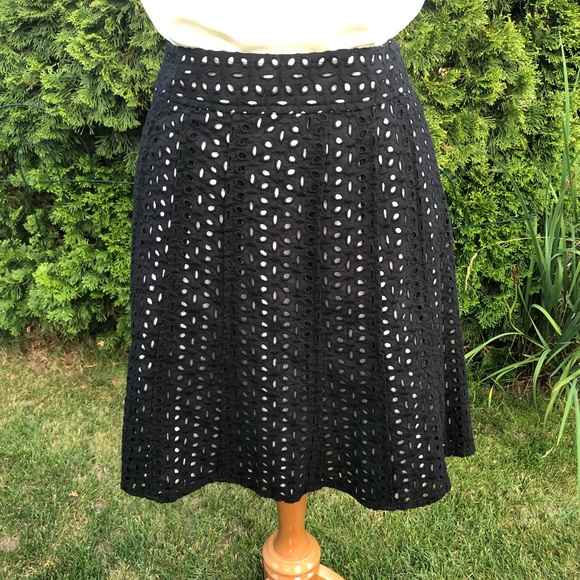 Ann Taylor Petite Skirt Size 6P Black Eyelet Midi Skirt A Line - Picture 5 of 11